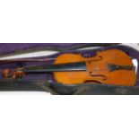 A 19th century half size violin, cased