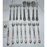 A 19th century continental silver and silver cased cutlery service for fruit, comprising 12 forks (1