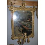 A girandole wall mirror with rectangular plate, triple sconce, overall height 39"