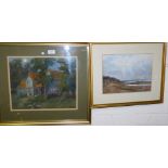 R C Riseley: Rural cottage in the evening, watercolour, signed, 11" x 14", framed and glazed; 2