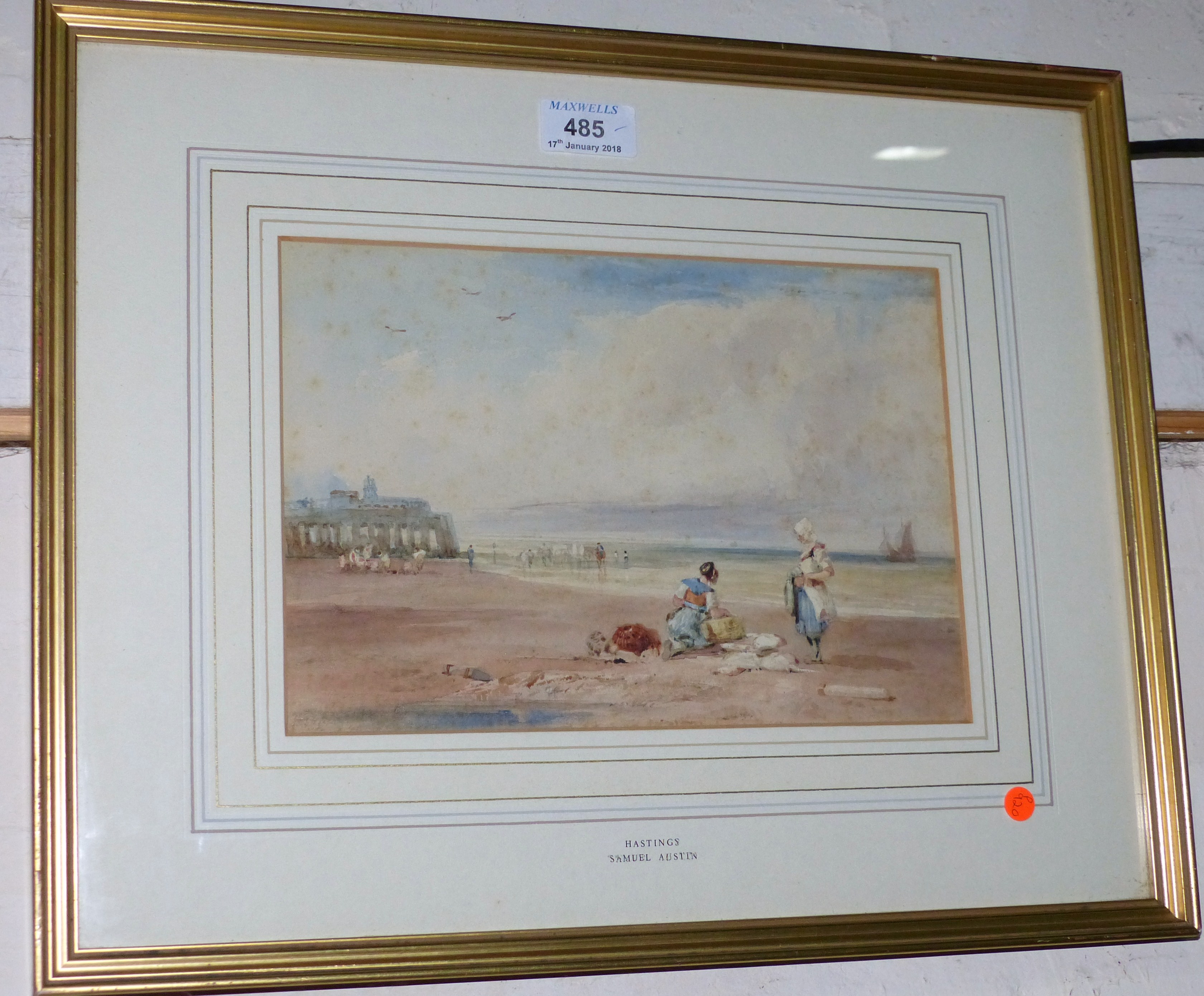 Samuel Austin: "The Beach at Hastings", watercolour, attributed on reverse, 8½" x 12", framed and