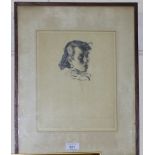 Robert Austin: etching, study of a girl's head, 1937, signed in pencil, 10¾" x 8", framed and