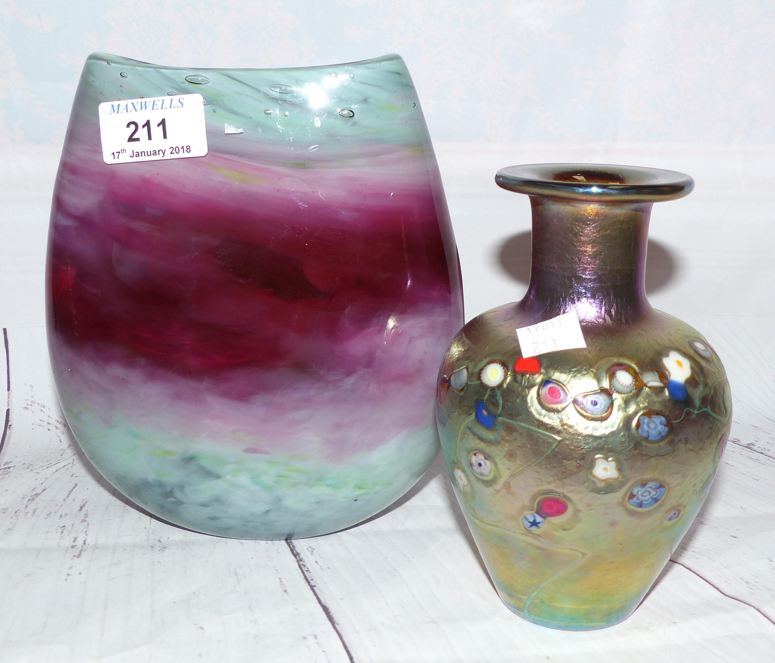 A Canadian Art Glass vase by Robert Held, of baluster from with iridescent and 'jewelled' finish,