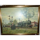 Perrin: oil on board, BR locomotive 61951 hauling goods wagons, signed, 19½" x 26½", gilt framed