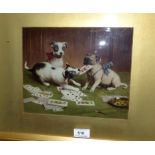 A 19th century crystoleum: pug and 2 other dogs playing cards, framed and glazed