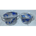 George Elliott: a graduated pair of Studio glass bowls with trailed peacock feather decoration,