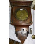 An 18th century wall clock in square oak case with moulded cornice, Greek key frieze and reeded side