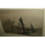 William Lionel Wyllie: etching, The Pool of London, 14" x 20", framed and glazed