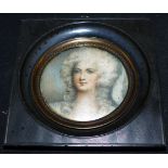 19th Century: head and shoulders portrait of an 18th century lady, miniature on ivory, framed