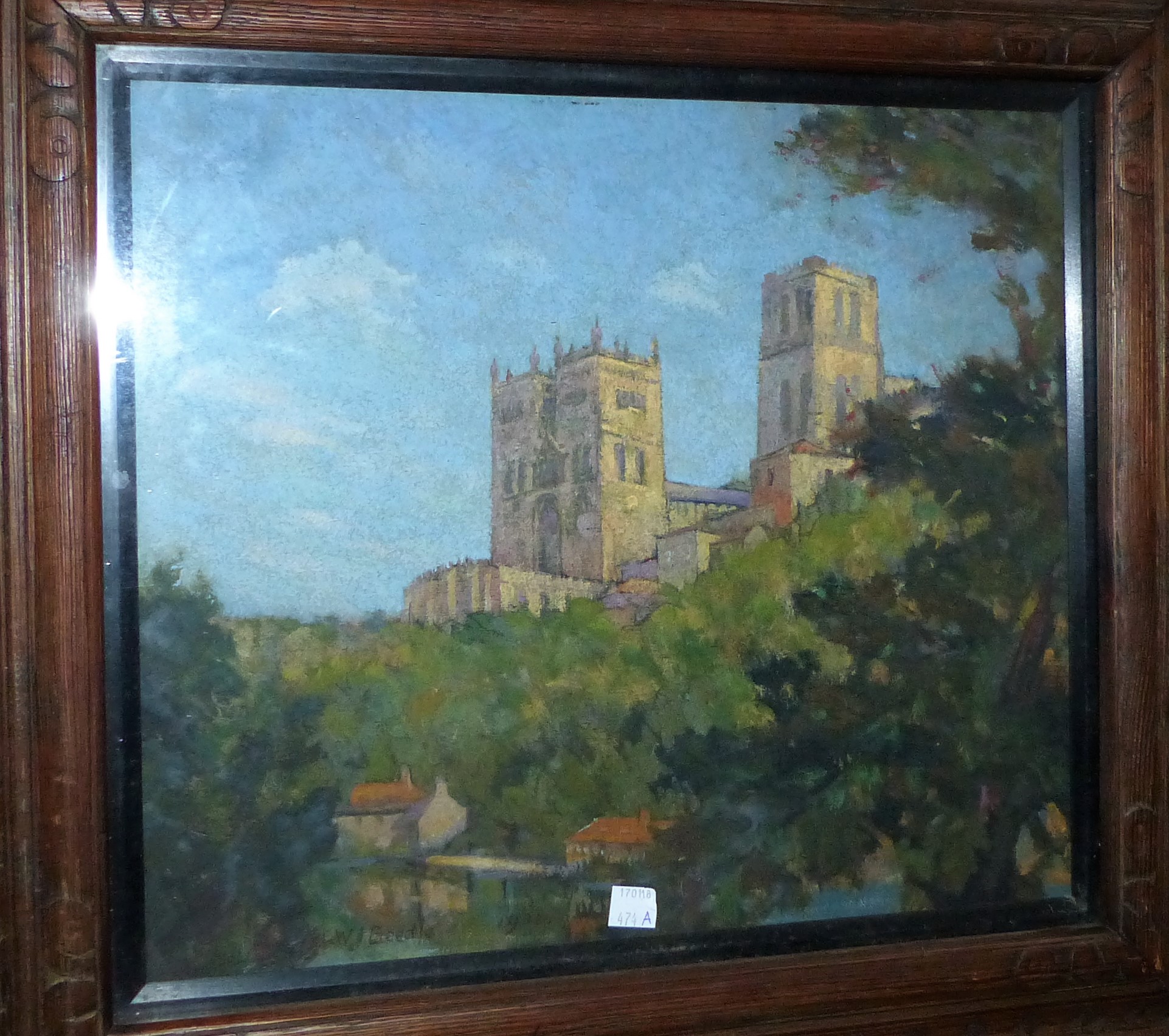 W J Beadle: 1931 Impressionist scene of Durham Cathedral, 13" x 14½"