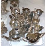 A Georgian style silver plated 4 piece tea set of oval part fluted form; a silver plated 4 piece tea