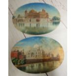 North Indian School: The Taj Mahal & a palace by a river, pair of oval miniatures, unsigned,