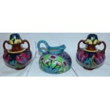 A pair of Shelley (late Foley) Intarsia ware vases, 4"; a similar jug; a Wemyss plate decorated with