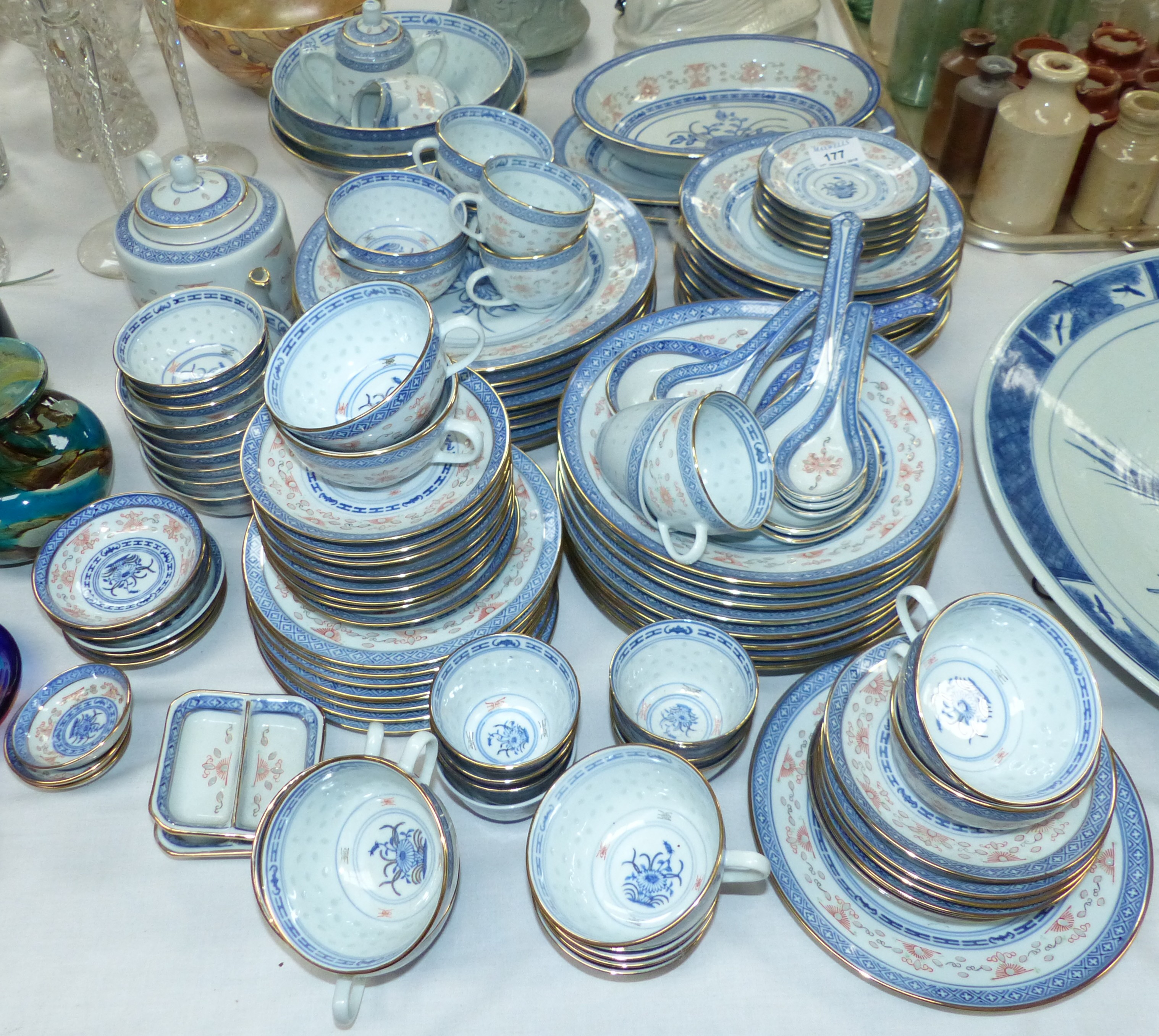 An extensive Chinese rice grain porcelain tea and dinner service