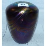 A John Ditchfield Art Glass iridescent vase of tapering form with swirled decoration, "Glassform" No