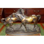 After Pierre-Jules Mêne (1810 - 1879): 'Falkirk', a bronzed group of Arab Stallion and Mare,