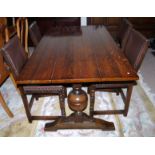 An oak rectangular refectory table on turned bulbous legs, and a set of 4 Cromwellian style dining