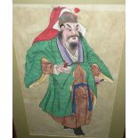 Late 19th/early 20th Century Chinese School: large bearded man in green gown, watercolour, unsigned,