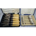 A set of 6 silver fiddle pattern teaspoons, London 1903, 4.8 oz. a set of EPNS fish knives and