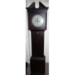 A country made longcase clock with circular painted dial, in stained mahogany case