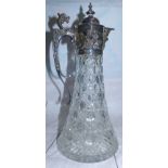 A silver mounted hobnail cut glass claret jug, Sheffield 1970