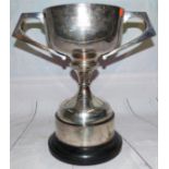 A silver 2-handled trophy cup: Presented to the Lancashire and Cheshire Car Club Ltd by R