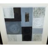 Linda Charles: mixed media on print "In Vogue", signed in pencil, 23" X 22", framed and glazed