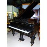 A C Bechstein, Berlin, Grand Piano in ebonised case, iron framed overstrung, on turned bulbous