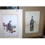 Late 19th Century Chinese School: Seated female figure winding wool, watercolour on rice paper,