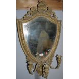 A shield shaped 3 sconce girandole mirror, gilt framed, height 30"