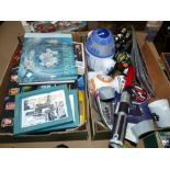 A selection of Starwars and other collectables including soft R2-D2, BB-8, a light sabre, jigsaw