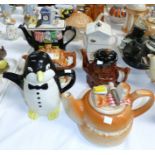 6 Novelty Teapots:- Cottage, Bread Loaf, Penguin, Toby Jug, Bee Hive, Oven Range