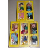 5 originally boxed Pelham Puppets:- ''Dutchboy'', ''Red Riding Hood'', ''Witch'' x 2, ''Goofy''