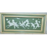 A green Jasperware plaque decorated with Putti and goats in procession length 11''
