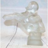 A 1930's art dew moulded glass figural car mascot with frosted finish, unsigned, 6.5"