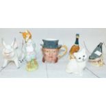 A Beswick china figure of a white cat and 5 other pieces (some damage)