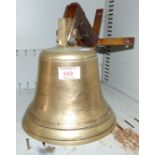 A large brass ship's bell on steel wall bracket height 9''