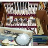 An EPNS cutlery set and a quantity of other cutlery in cases, a selection of souvenir spoons