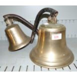 2 brass ships bells with brackets height 9'' & 71/2''
