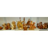 A large selection of carved sculptures in various forms