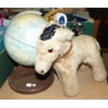 a 1950's Chad Valley Terrestrial Globe: a vintage table skittles game and a Chiltern Hygienic donkey