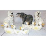 A Beswick elephant, a pair of Beswick King Charles Spaniels, 2 Beswick duck groups