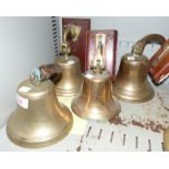 4 brass ships bells on wall brackets heights 2 at 51/2'' & 2 at 6''
