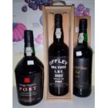 A boxed Offley 1982 Port and two other bottles of port