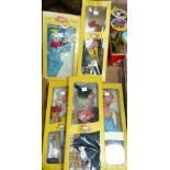 5 originally boxed Pelham Puppets:- ''Prince Charming'', ''Clown'' x 2, ''Witch'', ''Tyrolean Girl''