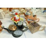 6 Novelty Teapots:- Clown, Tea Chest, Bureau/Desk, Drums, Artist's Cupboard, Bedroom Washstand