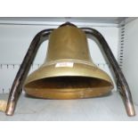 A large brass ships bell on double bracket height 12''