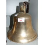 A brass ships bell on steel bracket height 9''