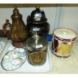 A Queen's Regiment ice bucket, another similar, a child's tea service, a Middle Eastern style kettle