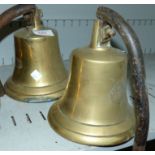 2 brass ships bells on steel brackets number 1854 height 7''